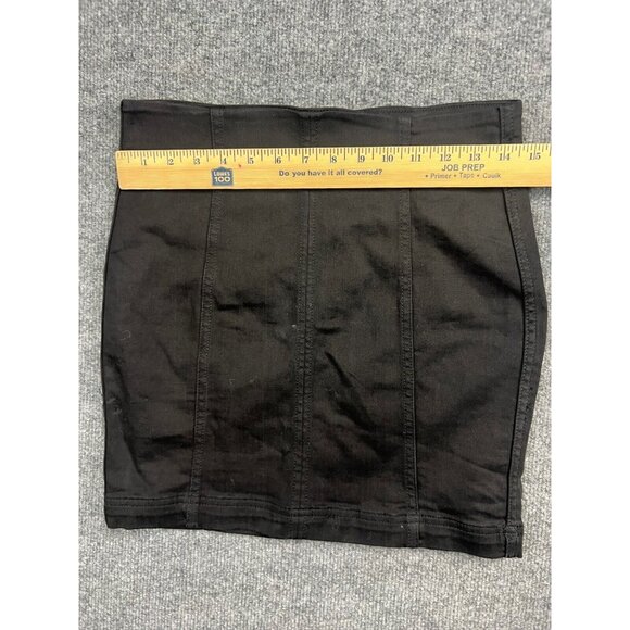 Free People Skirt Women's 6 Black Denim Jean Mini Short Straight Zipper Stretch - Picture 3 of 6